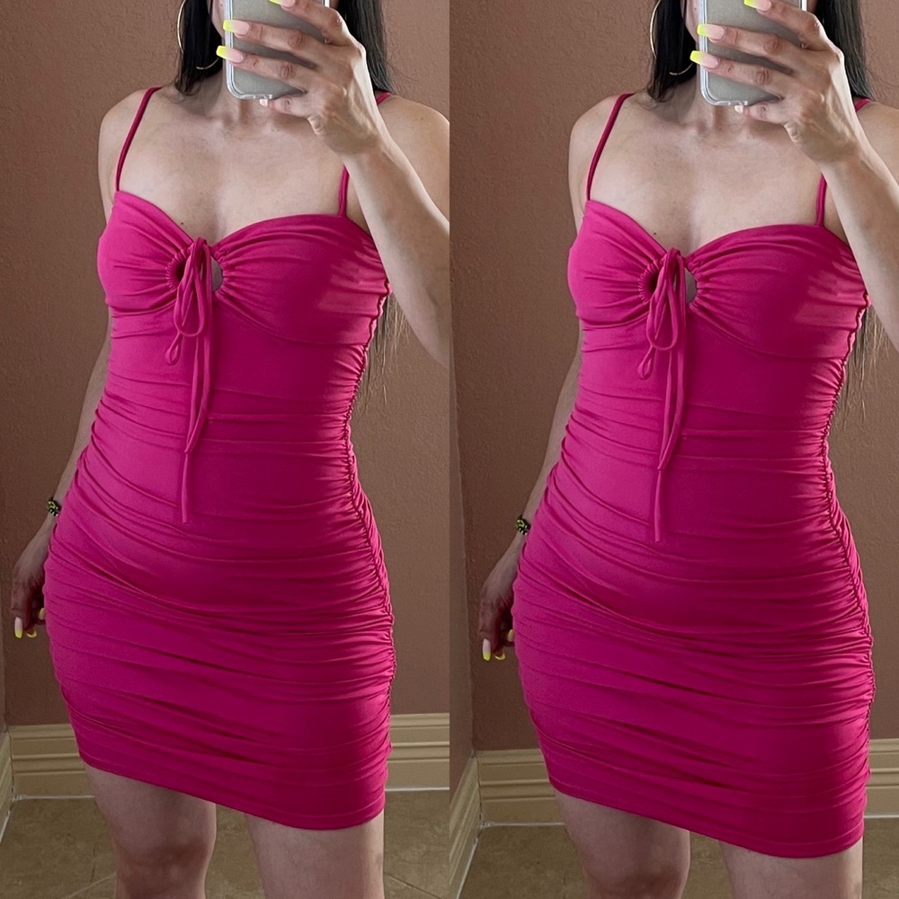 KAYLA Cami Ruched Dress -Fuchsia - Picture 4 of 5